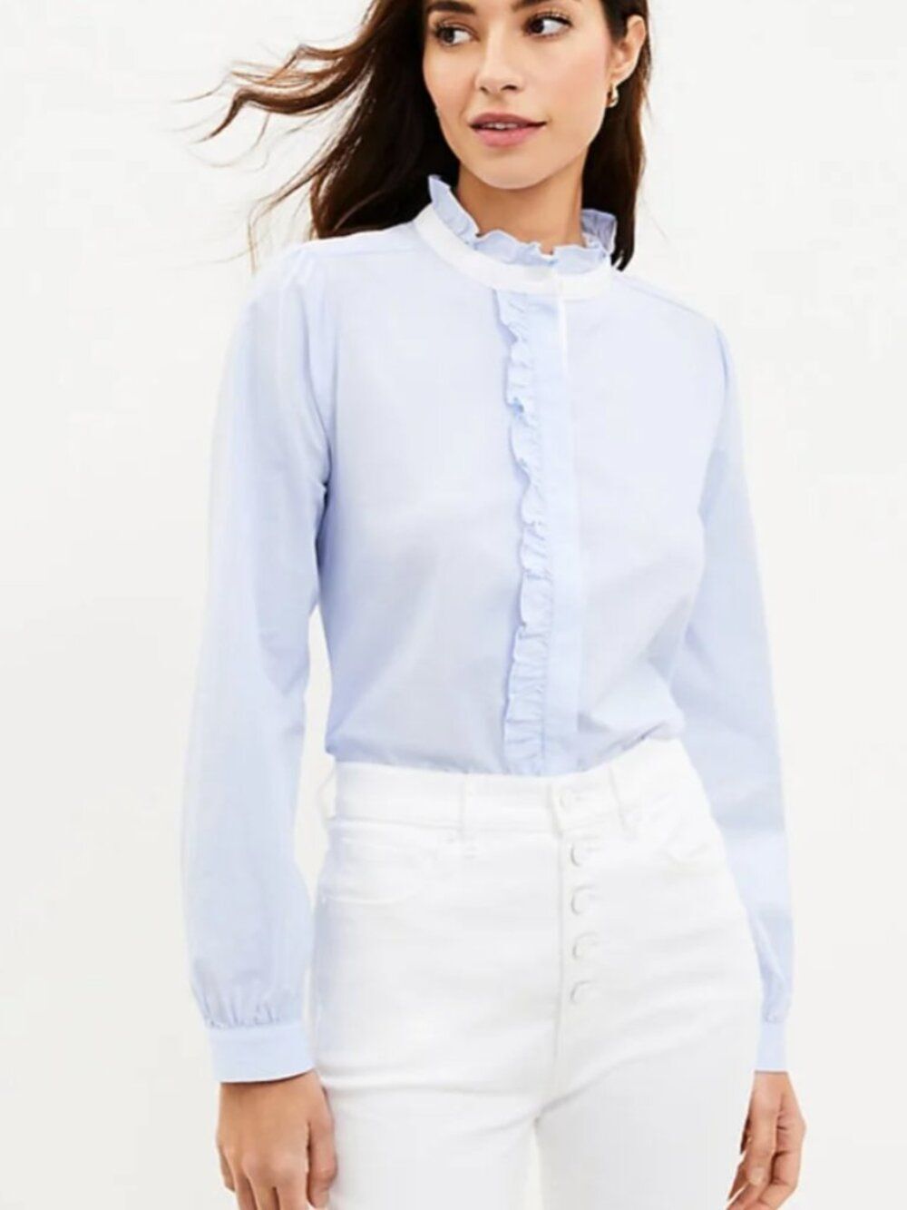 Ann Taylor LOFT Ruffle Button Down Shirt | Size L - NWT